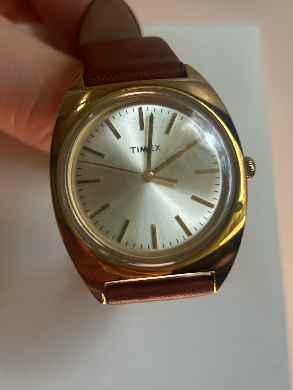 Timex Gold-Tone Case Watch with Brown Leather Strap - TW2T89900